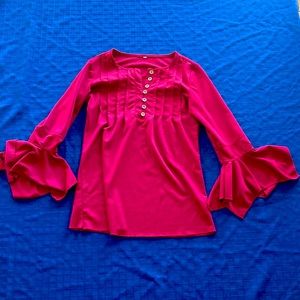 Women’s Henley Top Pleated Flare Sleeves Maroon Size Small